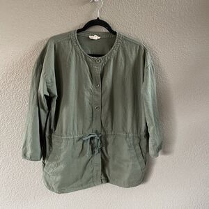Eileen Fisher Utility Jacket Womens Small Green Safari Cotton Twill Button Up